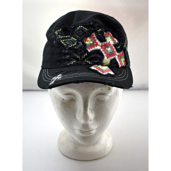 KB Ethos Black Distressed Southwestern Rhinestone Cross Ball Cap Baseball Hat - Picture 3 of 8